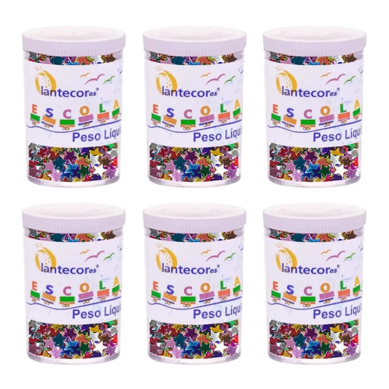 Kit 06 Potes de Estrelinhas Metálicas Sortidas 3g Escolar Artesanato - Lantecor