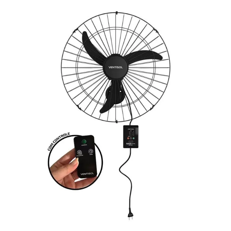 Ventilador De Parede Ventisol Grade Metal 60cm Controle Remoto Preto Bivolt