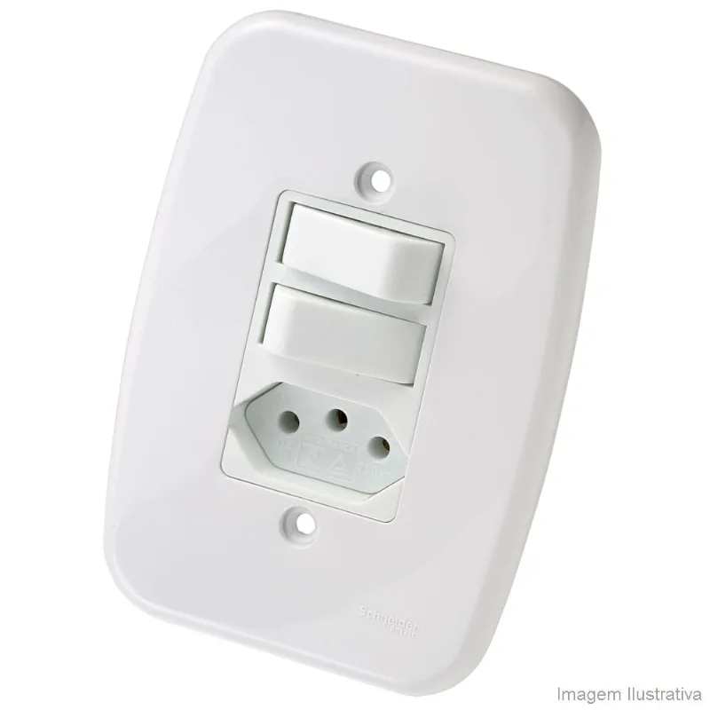 Interruptor duplo simples com tomada 10A 250V com placa Claris Prime