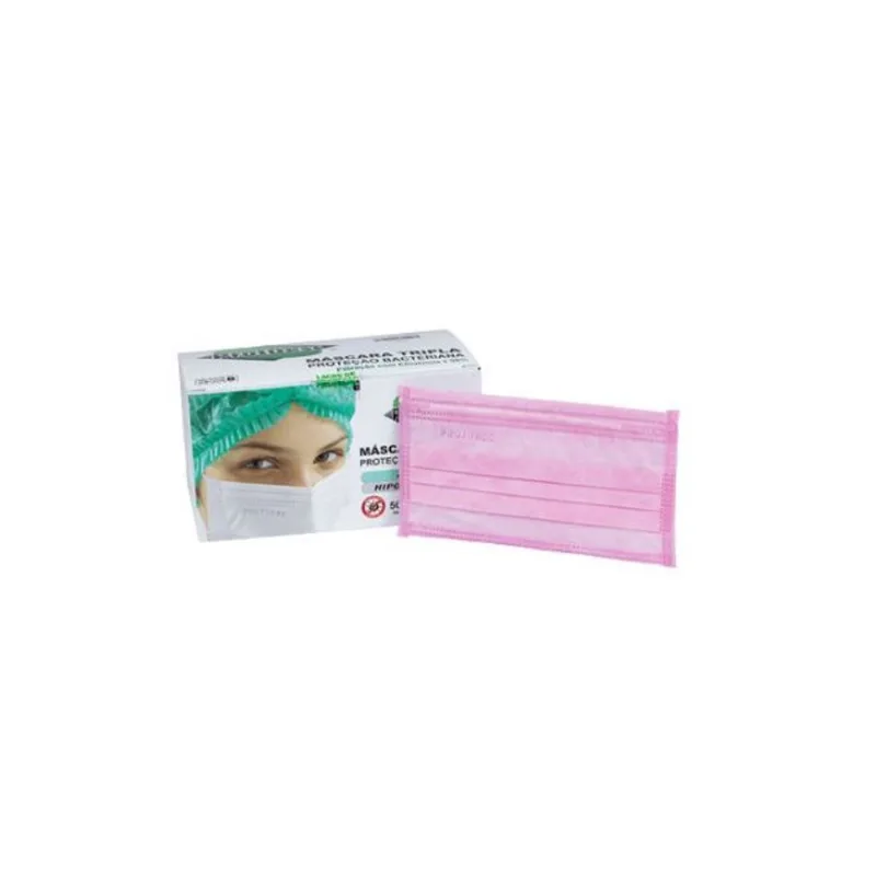 Máscara Descartável Tripla Proteção Bacteriana c/ Elástico Rosa 50un Protdesc com Anvisa