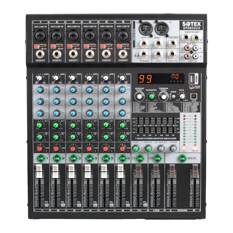 Mesa de Som Sotex SP0602UX 6 Canais Bivolt