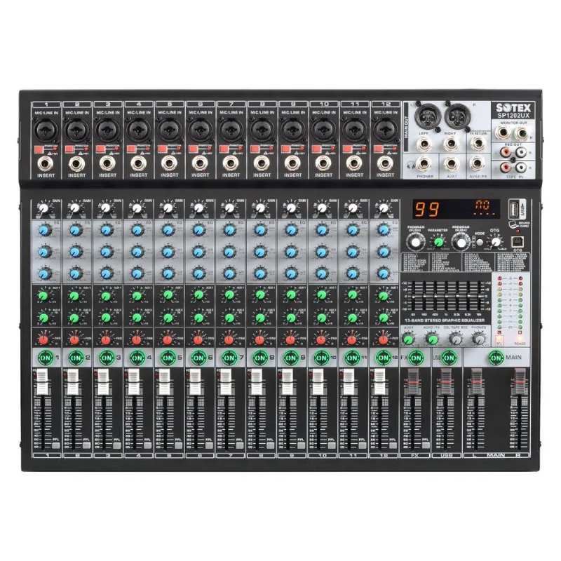 Mesa de Som Sotex SP1202UX 12 Canais Bivolt