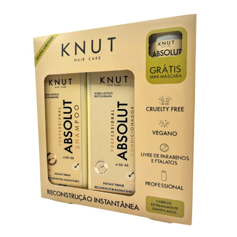 Kit Knut Professional Absolut Shampoo 250ML + Condicionador 200ML + Mini Máscara Absolut