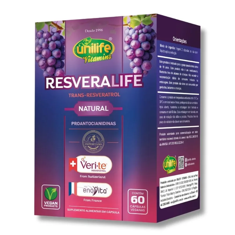 Trans-Resveratrol Resveralife 60 cápsulas 400mg Unilife