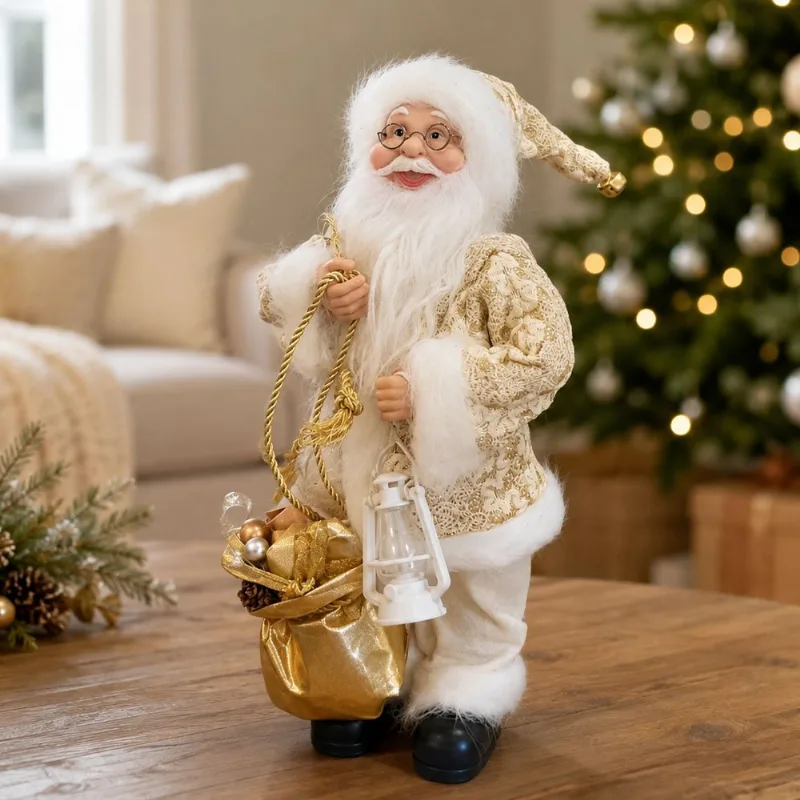 Boneco Papai Noel Decoração Dourado Enfeite Presentes 30cm