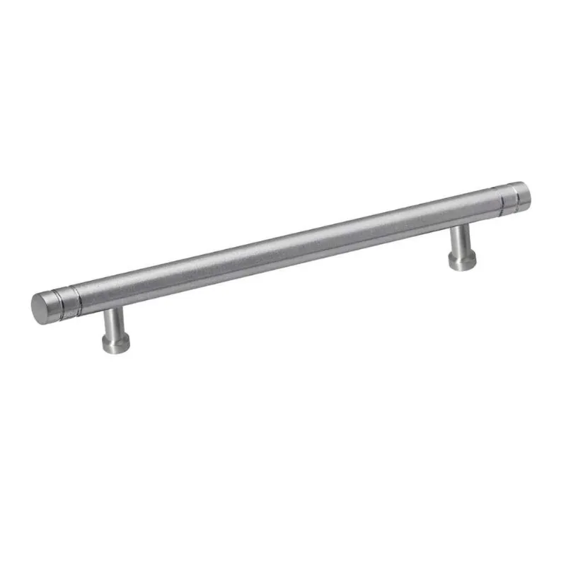Puxador Tubular com Friso Alumínio Acetinado Pauma Puxador Barra Redonda 30cm Alumínio Acetinado