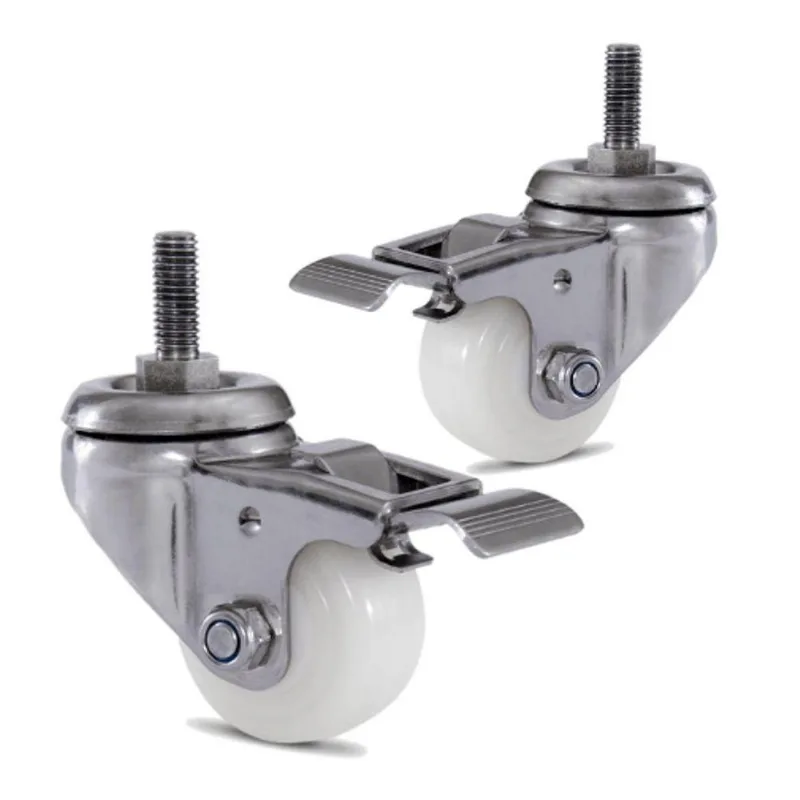2 Rodizio Inox 2 Pol. Roda Nylon Com Espiga Com Freio