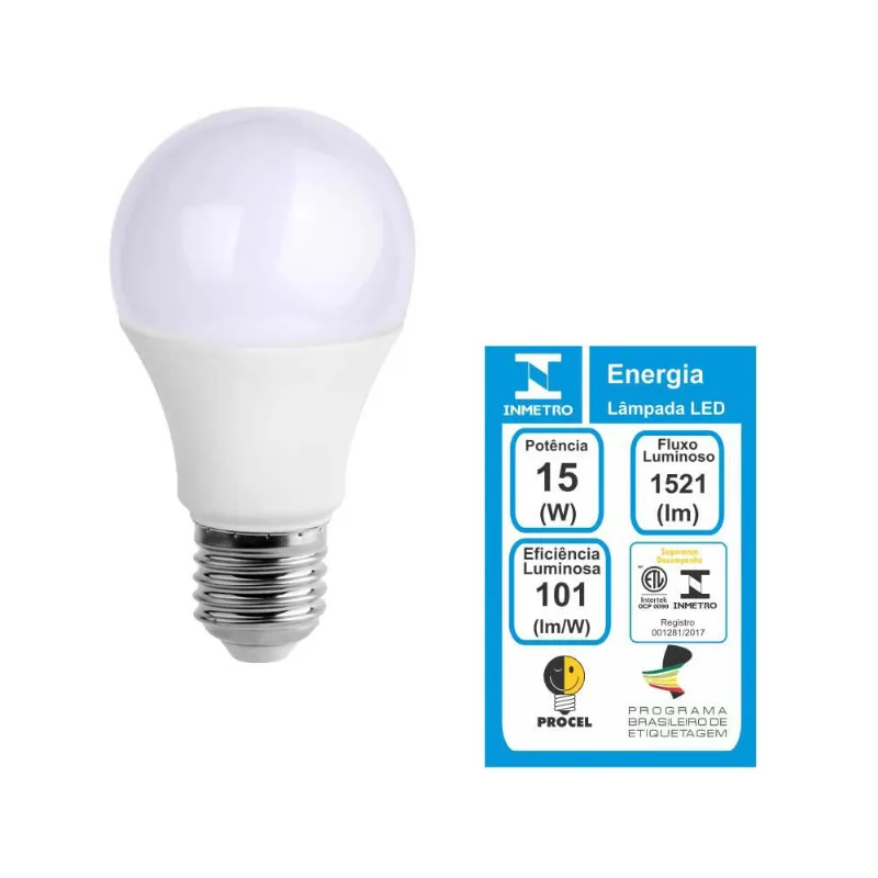 Lâmpada LED A60 15W 6000K 127/220V branca Ecoforce - Ecoforce