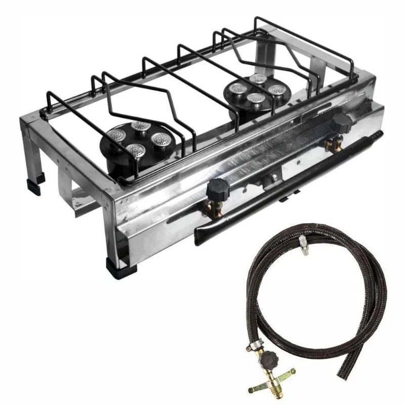 Fogão Inox Semi Industrial 2 Bocas Alta Pressão Mangueira +