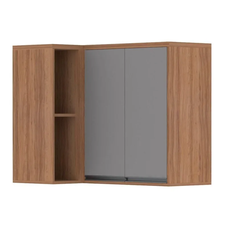 Armário Aéreo Canto 95Cm 2Portas 1Prateleira Vanilla/Cinza - Luciane - Móveis
