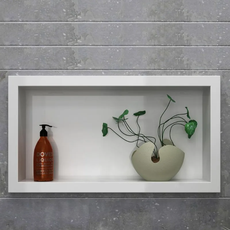 Nicho Decorativo Para Banheiro em Mármore Sintético Bosi Grande Branco 63x10x33cm