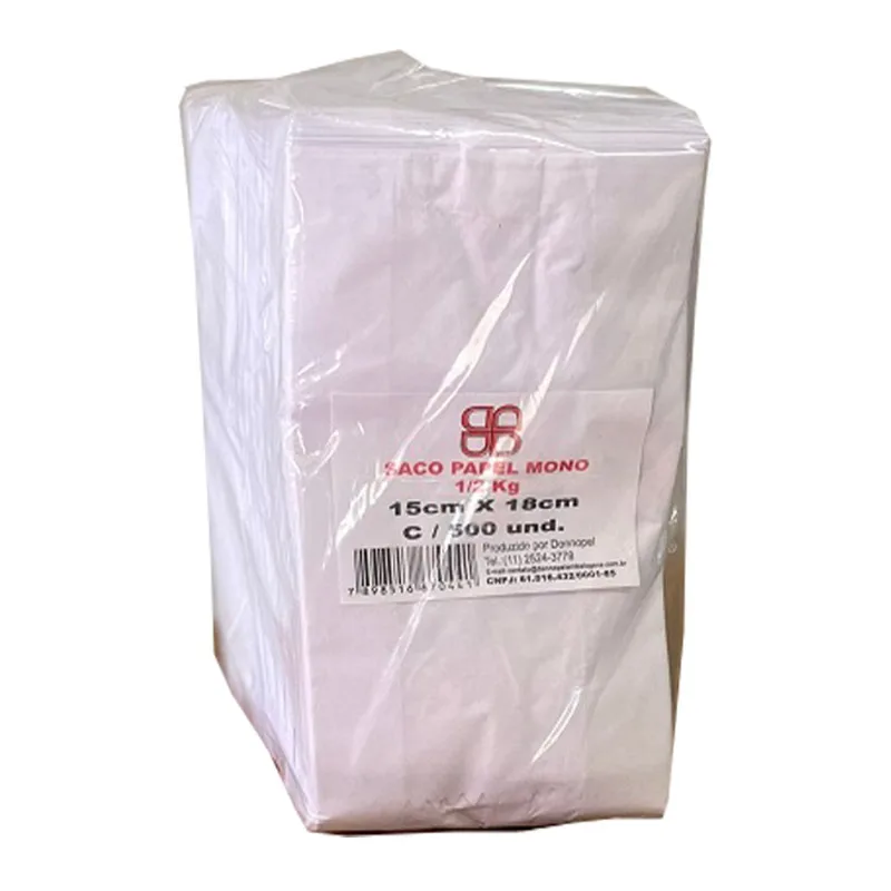 Saco De Papel Branco 1/2kg Donnoplast Com 500 Unidades