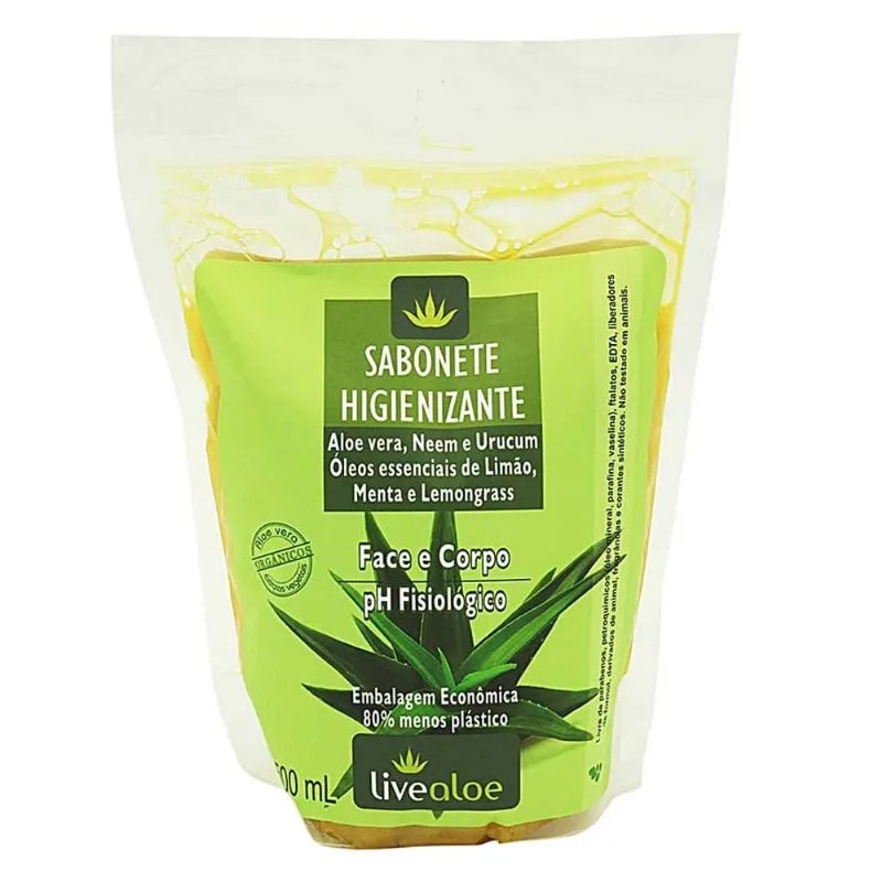 Sabonete Higienizante Refil (Aloe Vera, Neem, Urucum) 500ml - LiveAloe