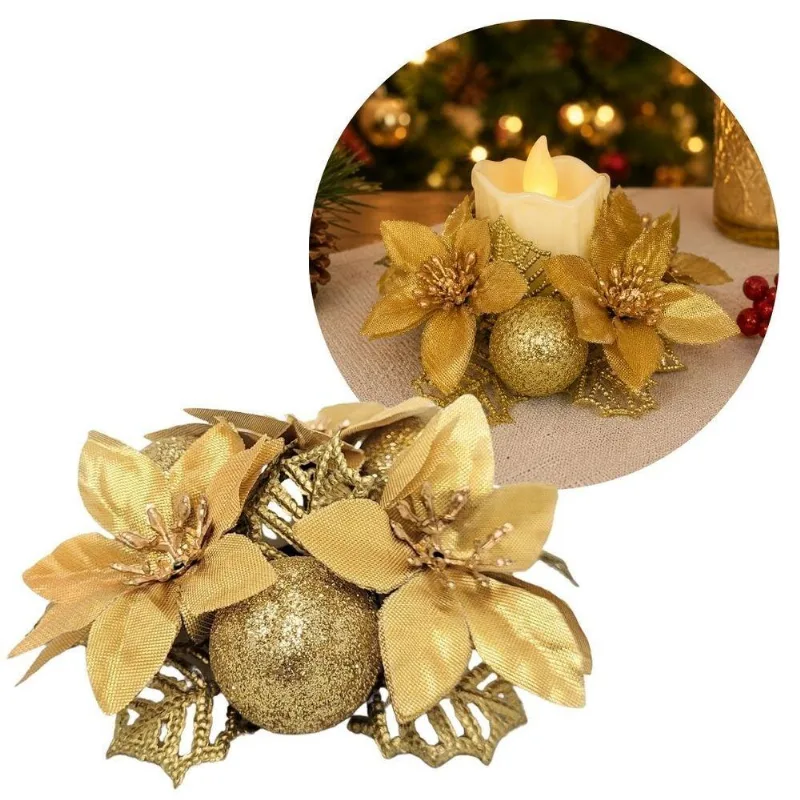 Porta Velas Castiçal Decorado Natalino 2 Em 1 Guardanapo Dourado Yangzi