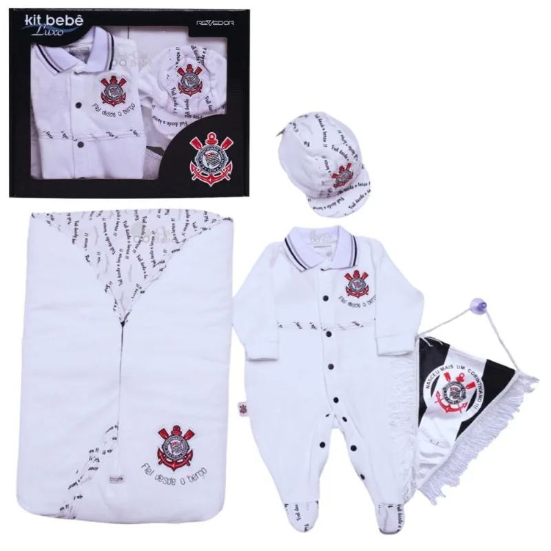 Kit Bebê Corinthians Plush Meninos Saída de Maternidade RN / Branco