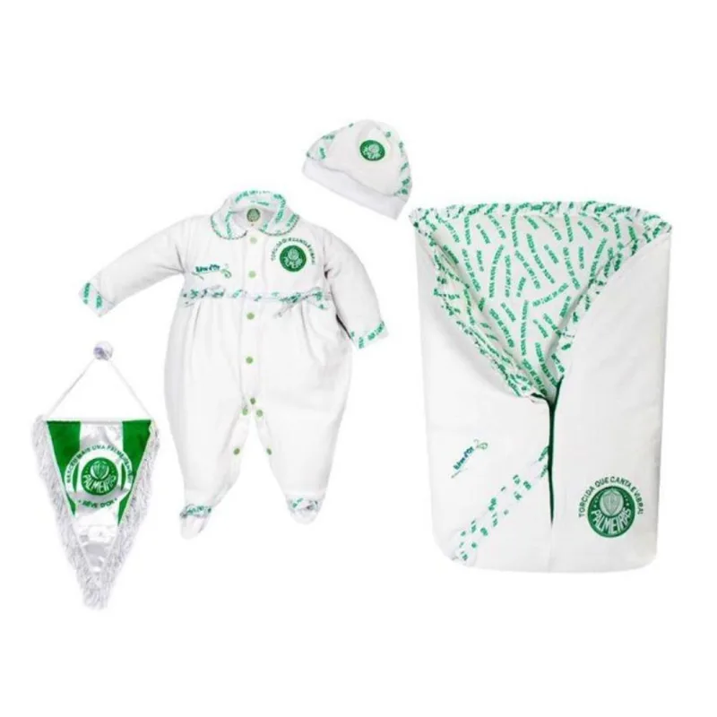 Kit Maternidade Palmeiras Plush com Saco de Dormir Feminino Oficial RN / Branco