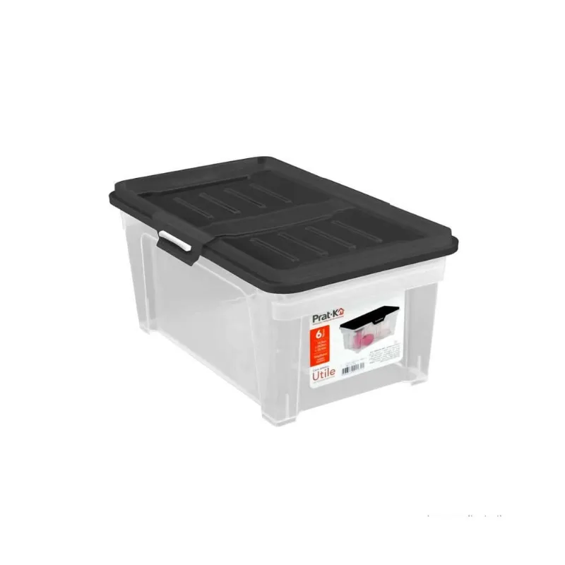 Caixa organizadora Utile incolor 6L com tampa preta Prat-k
