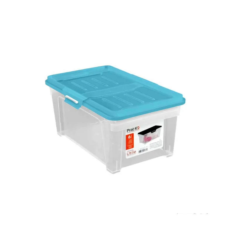 Caixa organizadora Utile incolor 6L com tampa azul Prat-k