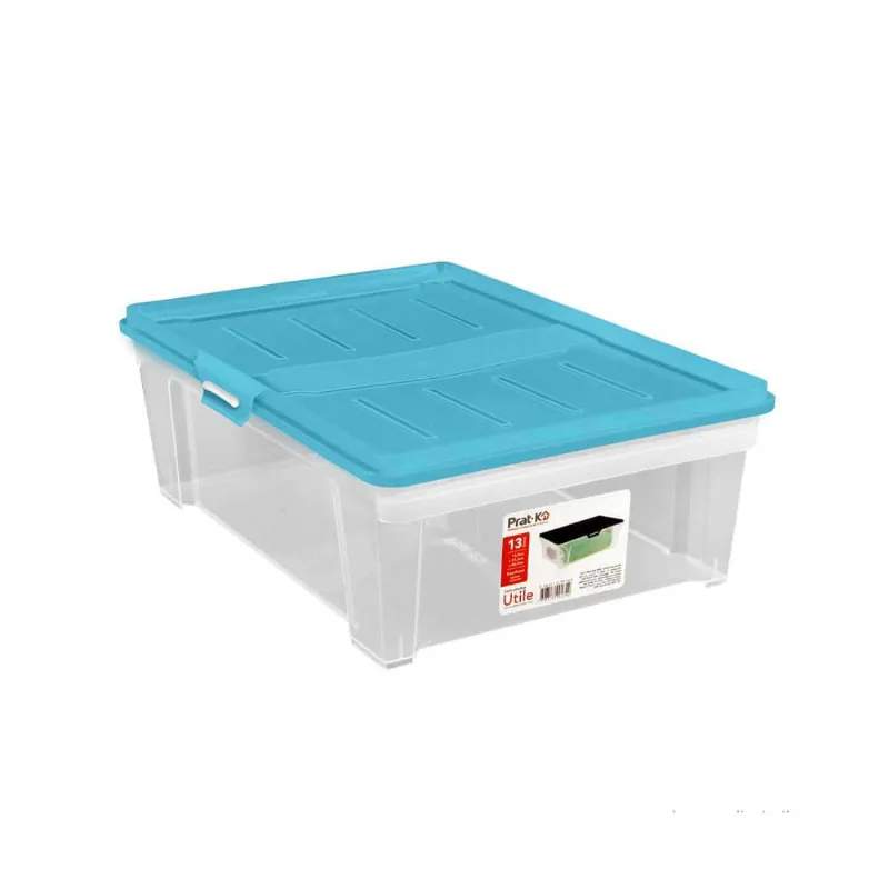 Caixa organizadora Utile incolor 13L com tampa azul Prat-k