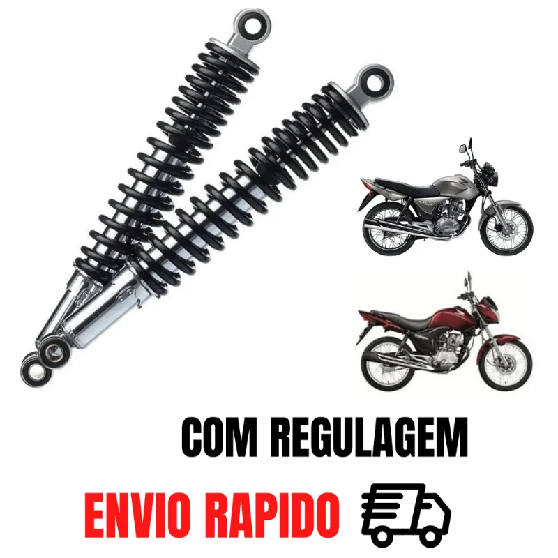 Par Amortecedor Traseiro Titan 150 2005 a 2013 Com Regulagem Cromado Lado Direito + Esquerdo
