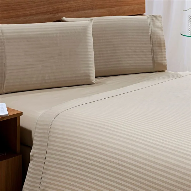 Jogo Cama Stripe 300 F Casal Bege