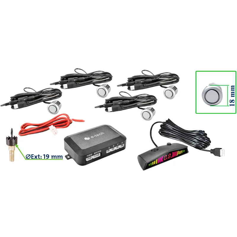 Sensor de Estacionamento Com Som Display 4 Pontos Prata Anxt