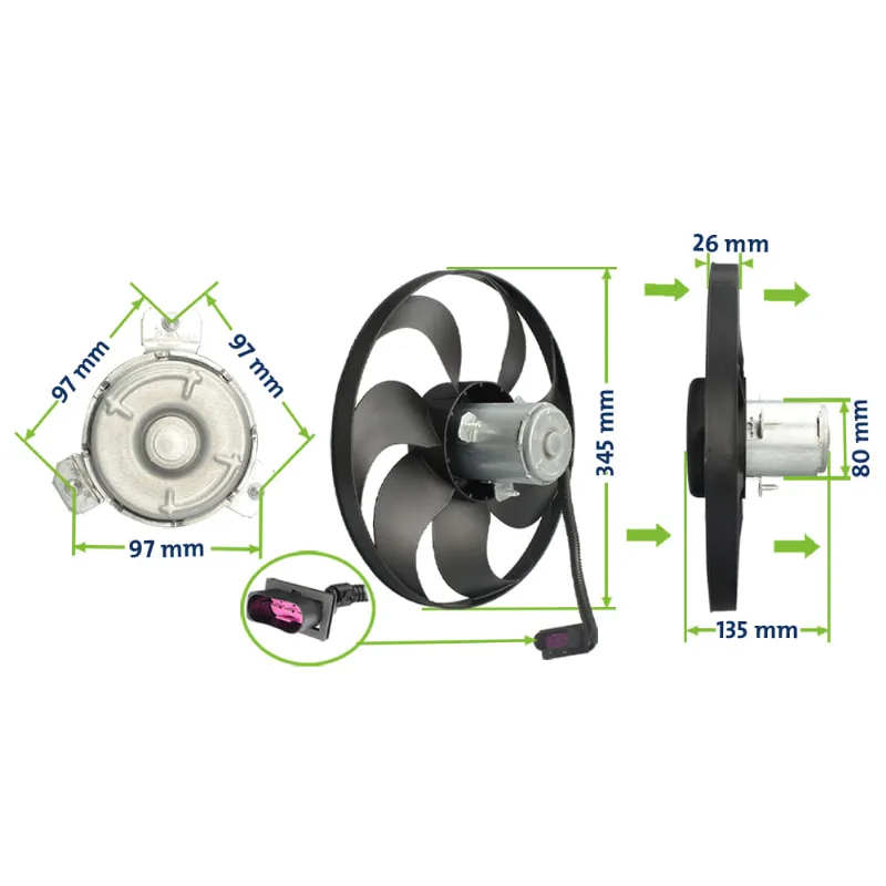 Eletroventilador 12V Audi A3 1.6 99/07 Polo 1.6 03/06 Bora 08/ Fox /07 Com Ar Condicionado Anxt