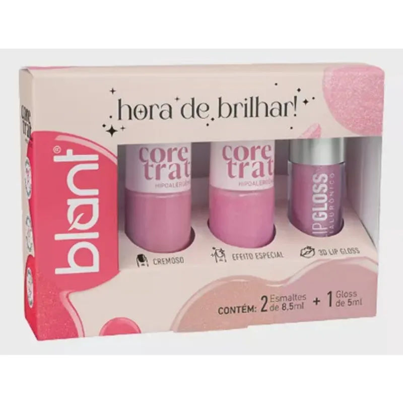 Kit Blant Hora de Brilhar Rosa Borbulhante 2 Esmaltes + Gloss
