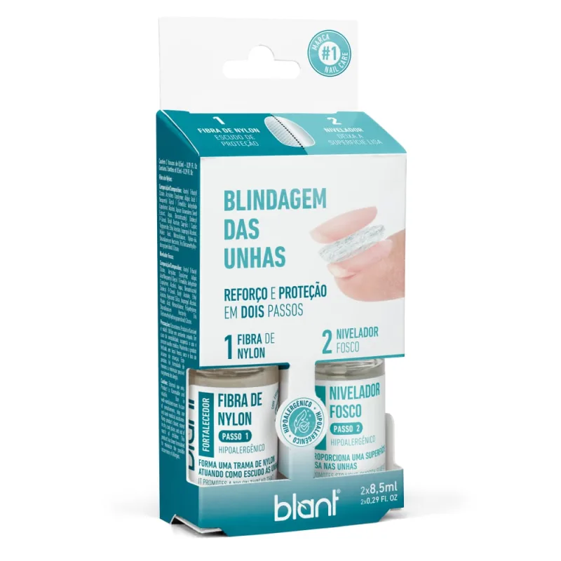 Kit Blindagem das Unhas Blant 1 Fibra de Nylon 8,5ml + 1 Nivelador Fosco 8,5ml - BLANT - Beleza