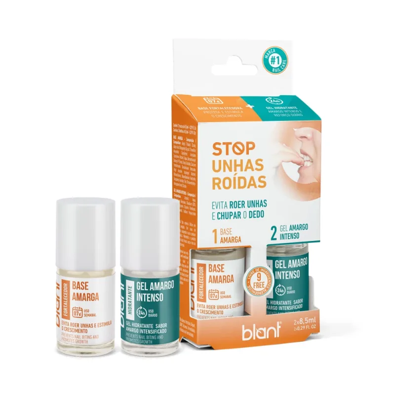 Kit Stop Unhas Roídas Blant 1 Base Amarga 8,5ml + 1 Gel Amargo Intenso 8,5ml - BLANT - Beleza