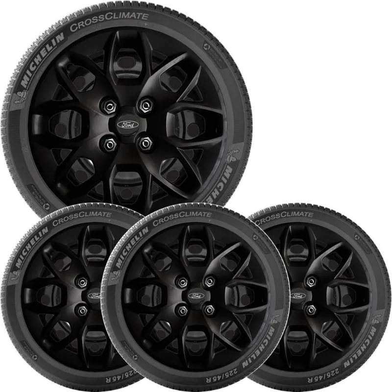 4X Calota Ford Ka Hatch Sedan Aro 14 Preto Com Emblema 342Cb