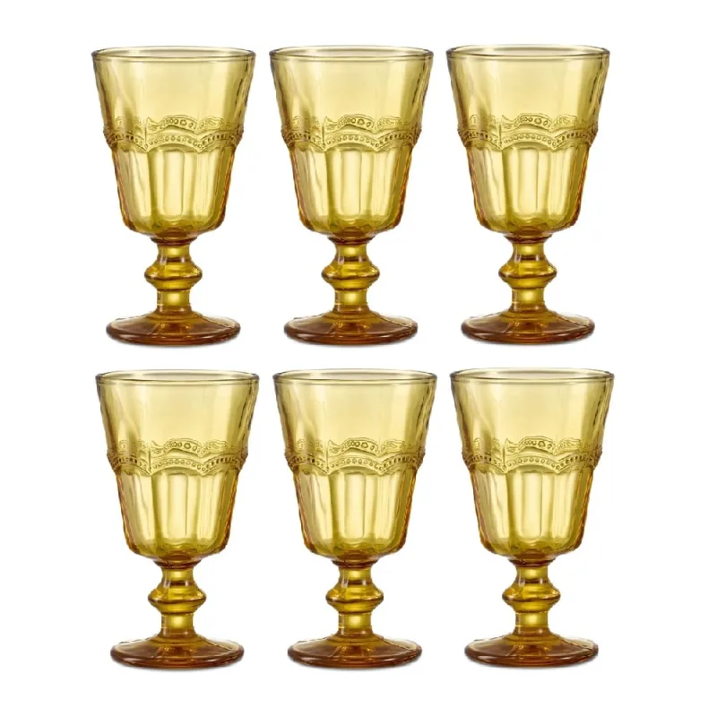 JOGO 6 TAÇAS DAYHOME 180ML COM RELEVO RETRÔ EM VIDRO AMBAR STU206 - Dayhome - Utilidades Domesticas