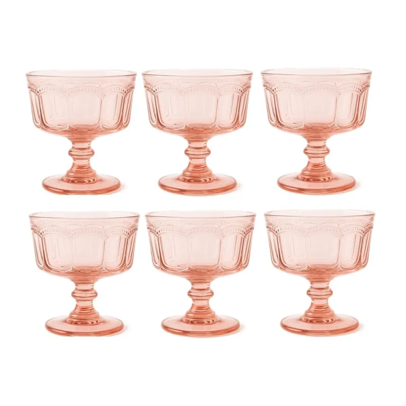 JOGO 6 TAÇAS DE SOBREMESA DAYHOME 185ML COM RELEVO RETRÔ EM VIDRO ROSE STU217 - Dayhome