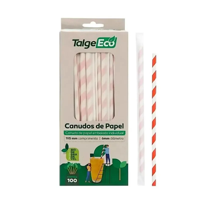Canudo De Papel Talge Com Listra Vermelho 100un