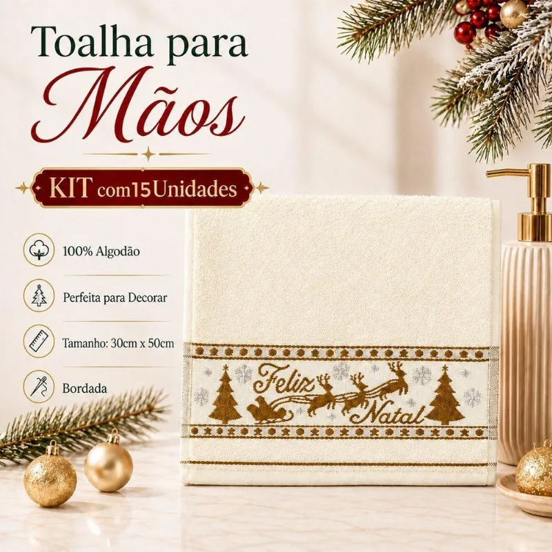 Kit 15 Toalhas De Mãos E Lavabo 30x50cm 100% Algodão 400g-m Macias Creme E Pérola Bene Casa