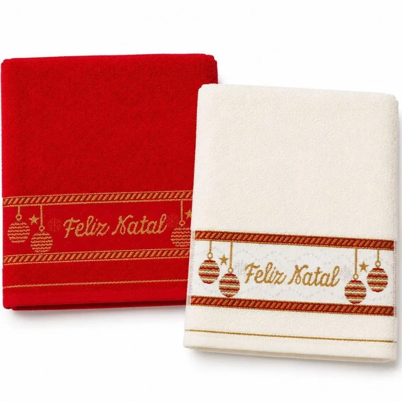 Kit 50 Toalhas De Mãos E Lavabo Natalina 100% Algodão 400g-m Vermelho E Cream Bene Casa