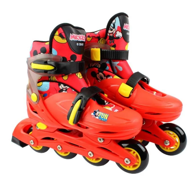 Conjunto De Patins E Protetores - Mickey - Inline E Triline - Tamanho 32 a 35 - BBR Toys - Vermelho
