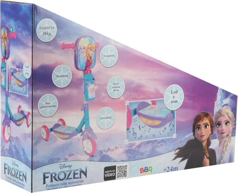 Patinete 3 Rodas Mochilinha e Garrafinha Som e Luz - Disney Frozen - BBR Toys - Esportes
