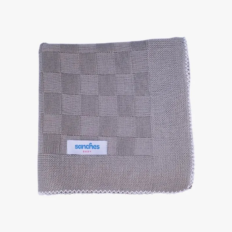 Manta de Bebê Sanches Baby Tricô Cor Cinza Com Branco