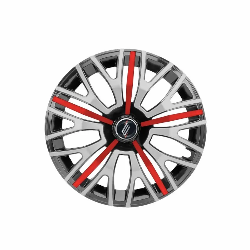 Calota Aro 14 Triton Sport Black Silver Red Esportiva Universal - Elitte Preto Prata Vermelho