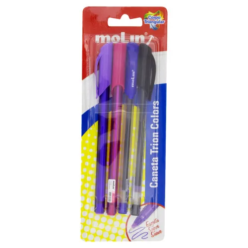 Caneta Esferográfica Colorida Molin Trion Colors 4 Unidades - MOLIN