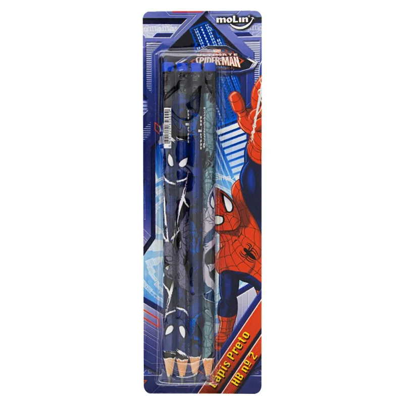 Lápis Molin Spiderman Hb Blister com 4 Unidades