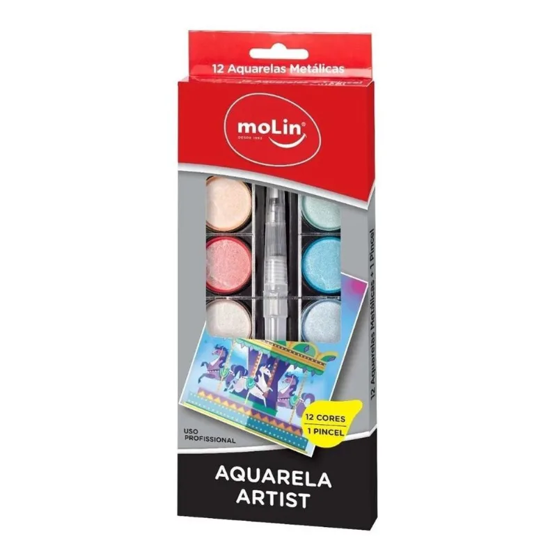Tinta Aquarela Pastilha Metálica Artist 12 Cores
