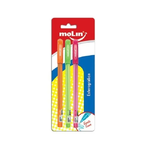 Caneta Esferografica Molin 1,00mm C/3 Cores - MOLIN - Papelaria