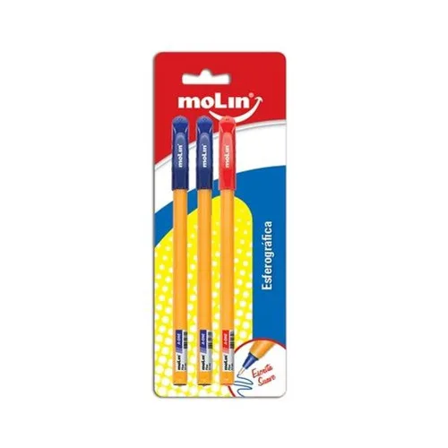 Caneta Esferografica Molin Fine 1,00mm C/3 Cores - MOLIN