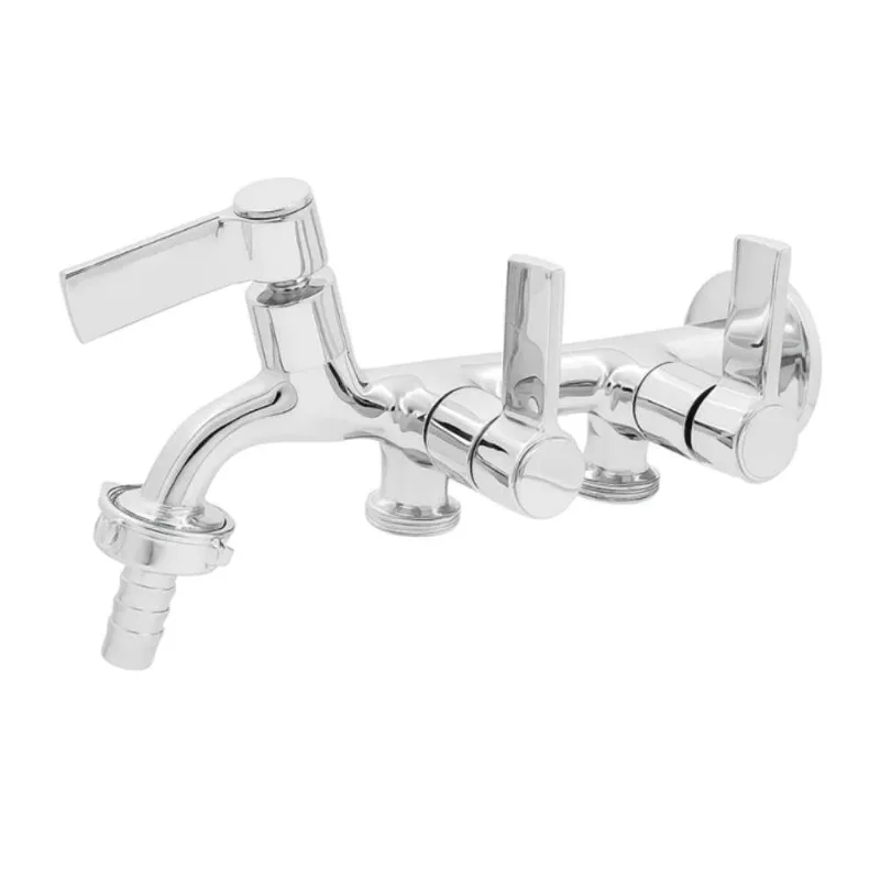 Torneira Tanque/Máquina Parede Bica Longa 3 Saídas Cromado Alpha Torneira para Tanque/Jardim Parede Longa 3 Saídas Máquina C65 Cromado