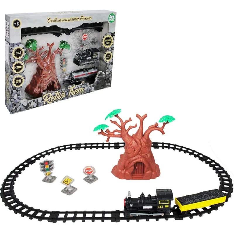 Trem / ferrorama retro com acessorios A pilha 15 pecas na caixa