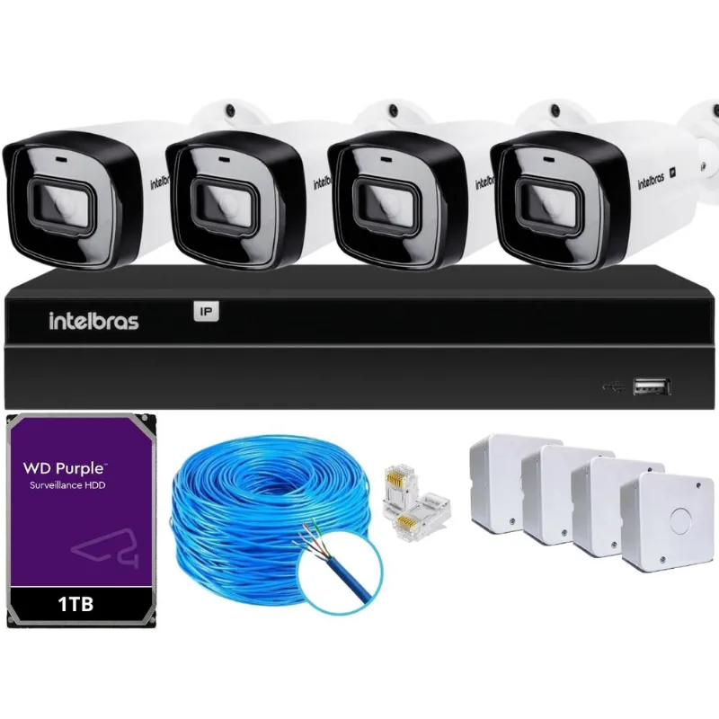 Kit 4 Câmeras IP Vipc 1230B Intelbras NVD 1404P HD 1TB Purple