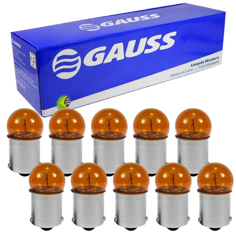 Kit 10 Lâmpadas Miniatura Âmbar Seta BAU15s 12V 10W Gauss