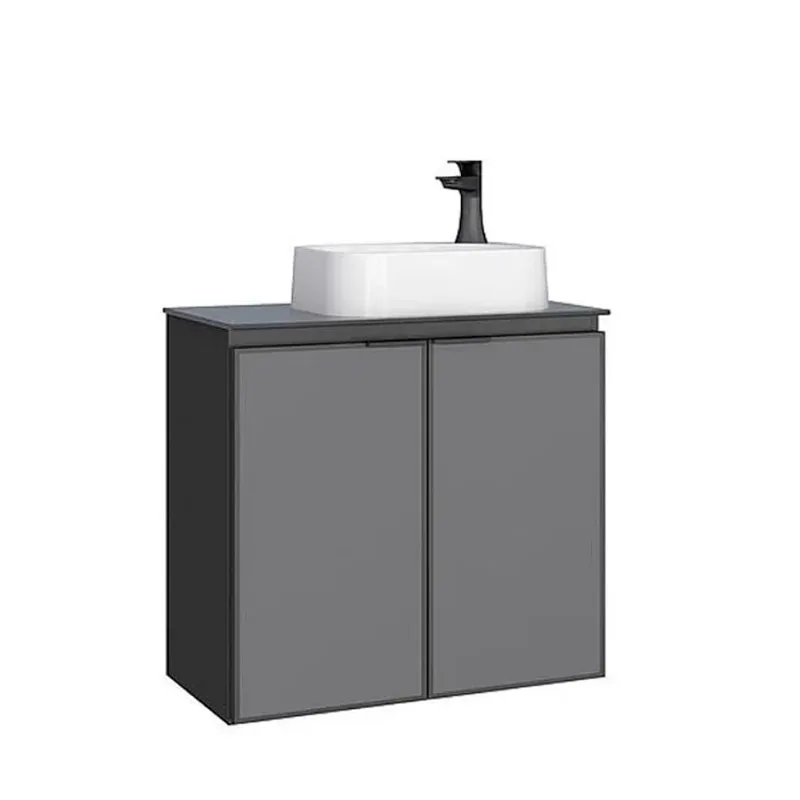Gabinete para Banheiro em Aço com Tampo de Vidro Preto Umbu - 102992 - Cozimax